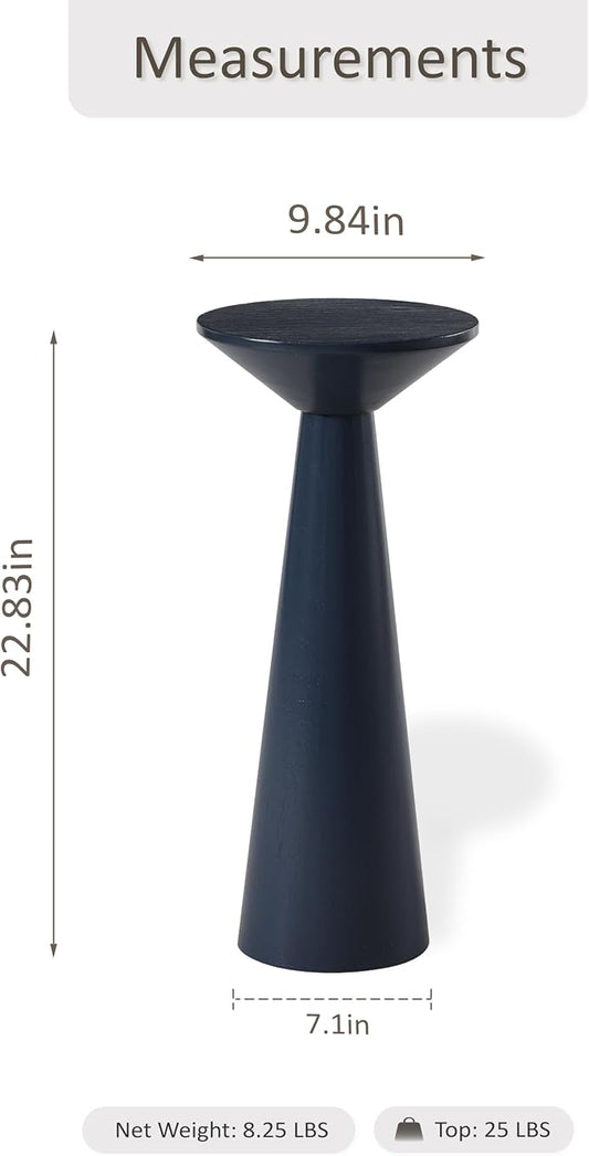 COZAYH Farmhouse Tall Pedestal End Table Small Solid Wood Martini Table Plant Stand Modern Round Drink Table for Small Space Living Room, Dark Blue