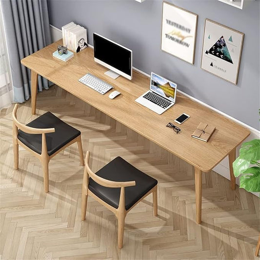 LAKIQ Pine Solid Wood Writing Desk Modern Rectangular Home Office Working Table Desktop Computer Desk Home Writing Table for Small Space-Table Only (Natural,79" L x 20" W x 30" H)