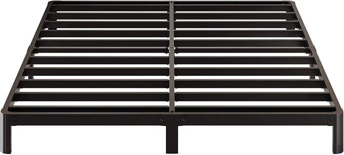 Lutown-Teen 7 Inch Low Queen Bed Frame with Rounded Corner Legs, 2000 LBS Heavy Duty Metal Slats Support Queen Platform Bed Frame No Box Spring Needed, Easy Assembly, Black
