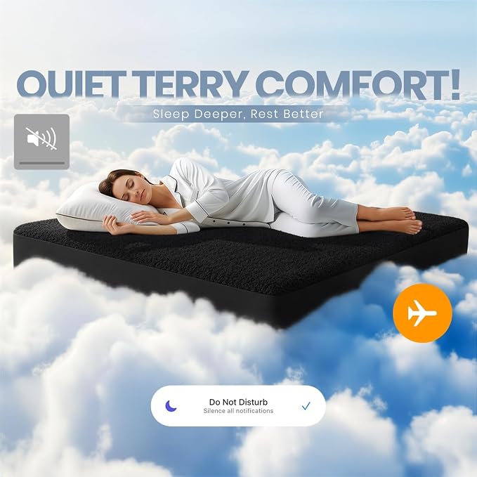King Size Mattress Protector Waterproof, Premium 200 GSM Terry Mattress Cover, Soft & Breathable Bed Cover, Fitted Sheet Style Stretchable Deep Pockets 17" by Utopia Bedding (Black)