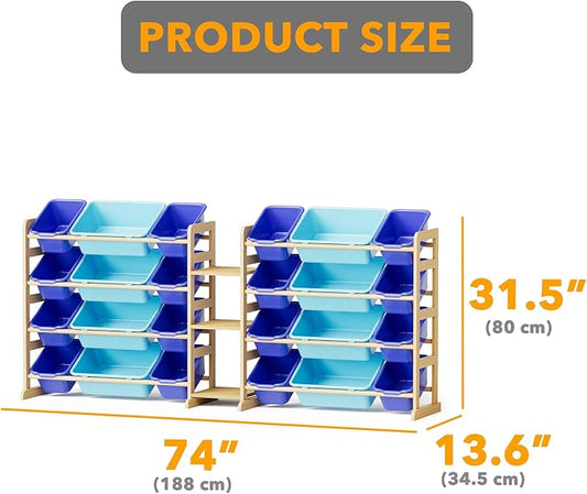 SpaceAid Large Toy Storage Organizer with 24 Bins and 3 Shelves, Toy Organizers Storage Bookshelf, Kids Bin Shelf Box Bookcase for Bedroom Playroom Organization Room Decor, Blue and Navy Blue