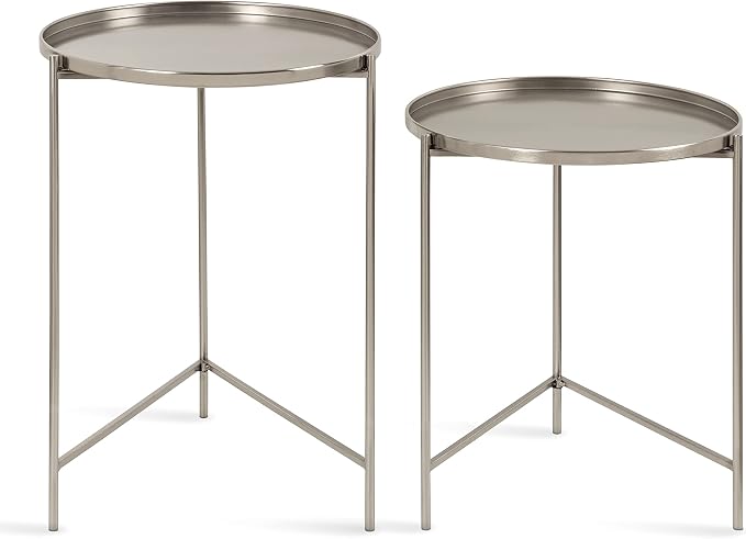 Kate and Laurel Ulani Modern Nesting Side Table; Set of 2; Silver; Sophisticated End Tables for Storage and Display