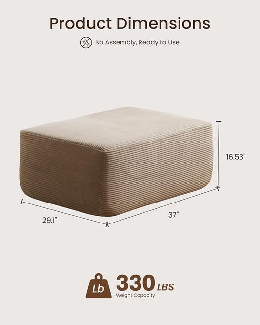 37" Plush Boneless Ottoman, Upholstered Cloud Footrest for Boneless Couch in a Box,Oversize Poufs for Living Room & Bedroom Sofa Ottoman,Comfy Seating with Dense Foam, Camel (Corduroy Fabric)