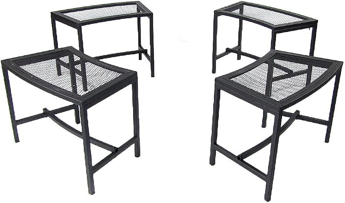 Sunnydaze Mesh Outdoor Curved Bench - Metal Patio Bench Set - Heavy-Duty Outdoor Seats for Backyard or Fire Pit - Black - Set of 4