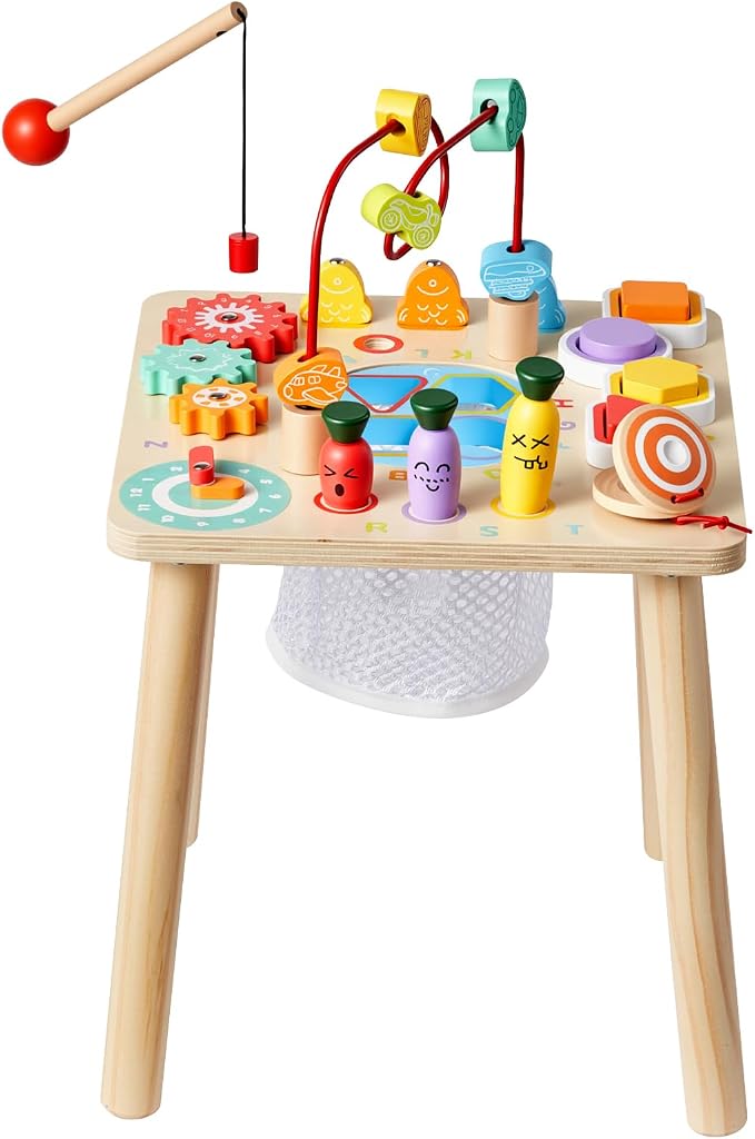 VEVOR Montessori Activity Table for Toddler 1-3 Years Old, 8 in 1 Wooden Learn Activity Desk, Baby Play Table for Boys & Girls Aged 6+ Months, Great Birthday, Christmas, Children's Day Present