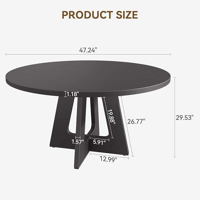 GAOMON 47 Inch Round Dining Table for 4-6 People, Circle Dinner Table with Wooden Cross Pedestal Base, Farmhouse Kitchen Furniture for Dining Room, Living Room, Kitchen (Table Only) - Black
