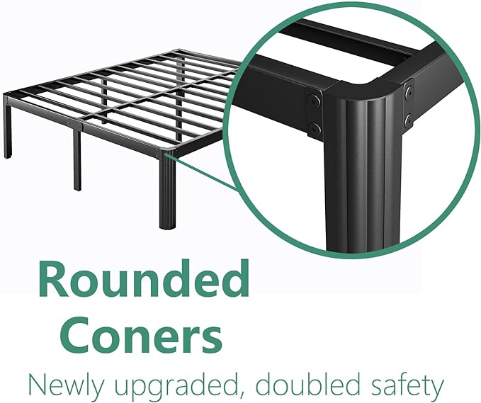 18 Inch High Platform Metal Queen Size Bed Frame, Queen Bed Frameno Box Spring Needed, Easy Assembly, Heavy Duty, Noise Free, Black