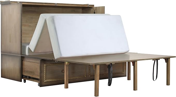Mega Solutions Venetian Murphy Cabinet Bed with Deepest Storage Drawer On The Market and USB Charging Station 6 inch (Latte, Queen)