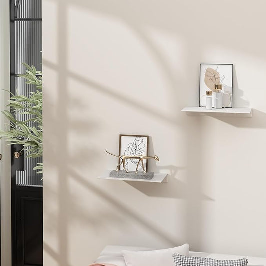 Danpoo 8 inch White Small Floating Shelves for Wall Organizer & Storage, Mini Display Shelves, Metal Wall Shelves for Bathroom, Living Room, Kitchen, Bedroom(2-Pack)