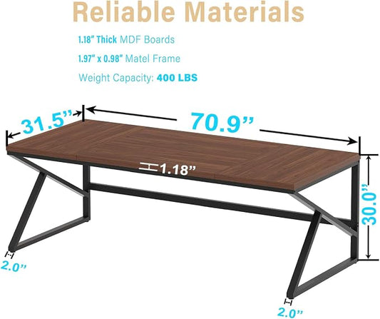 HSH 70 Inch Long Walnut Desk, 2 Person Large Work Desk for Home Office, Rustic Wood and Metal Executive Writing Study Gaming Computer Table, Modern Bedroom Living Room PC Laptop Dual Monitor Table