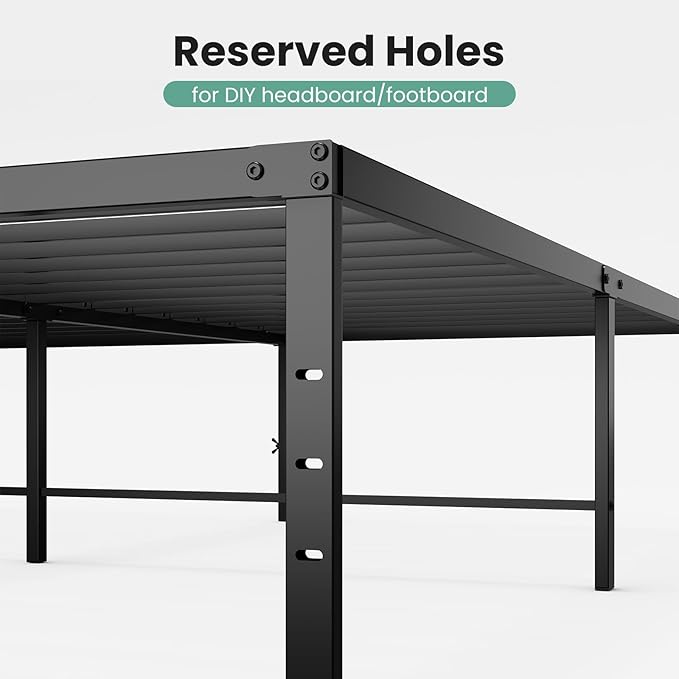 Sweetcrispy Queen Size 18 Inch Platform Bed Frame, Heavy Duty Metal Foundation Frame, Noise-Free Sturdy Steel Slats, Underbed Storage, No Box Spring Needed, Quick Setup