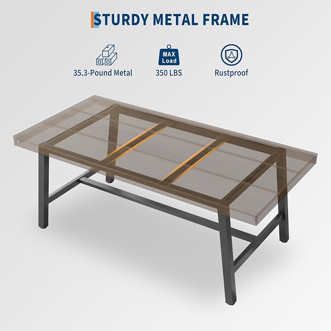 GarveeHome Industrial Dining Table for 4-6 People, 63" Long Large Kitchen Table with Sturdy Metal Frame, Rectangular Counter for Dinner, Kitchen, Dining Room (Brown, 63" Non-extendable)