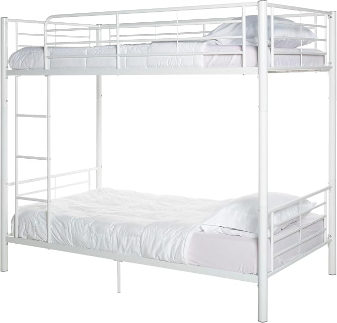 Walker Edison Elodie Urban Industrial Twin Over Twin Metal Bunk Bed, Twin Over Twin, White