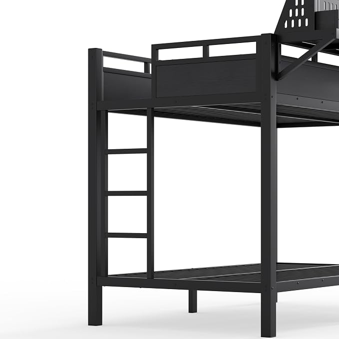 Bellemave Bunk Bed Twin XL Over Twin XL,Metal Bunk beds with Storage Shelves USB Ports and LED Lights, Black