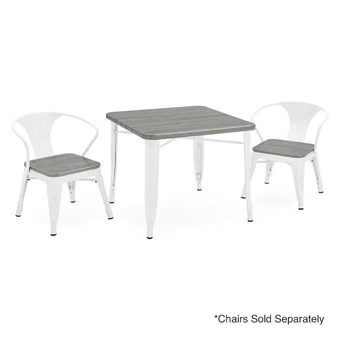 Delta Children Bistro Kids Play Table - Ideal for Arts & Crafts, Snack Time, Homeschooling, Homework & More, White Metal/Grey Barnboard