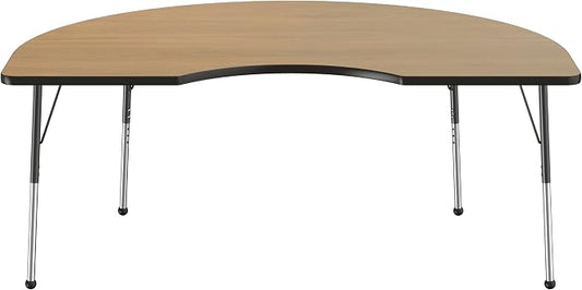 FDP Kidney (48 x 72 inch) Collaborative Classroom Table with Adjustable Standard Ball Glide Legs (19-30 in); School and Office Furniture - Pasadena Oak Top/Black Edge and Legs