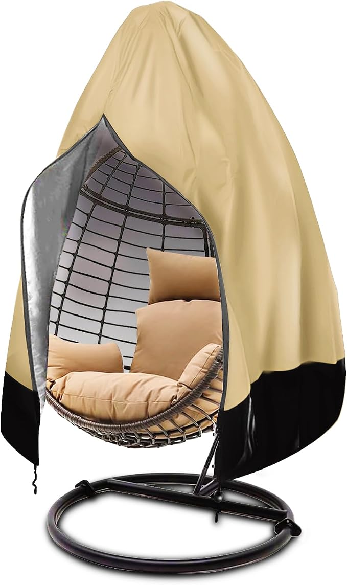Egg Chair Cover Waterproof, 75x45 Inch Outdoor Hanging Egg Swing Chair Cover, Heavy Duty 420D Oxford Fabric, UV Resistant Windproof with Zipper & Drawstring, Fits Single Seat Egg Chair (Khaki)