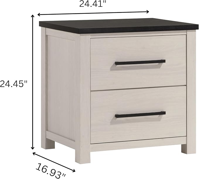 Roundhill Furniture Realynn 3-Piece Wood Bedroom Set, King Size Panel Bed with 2 Nightstands, Off-White Finish