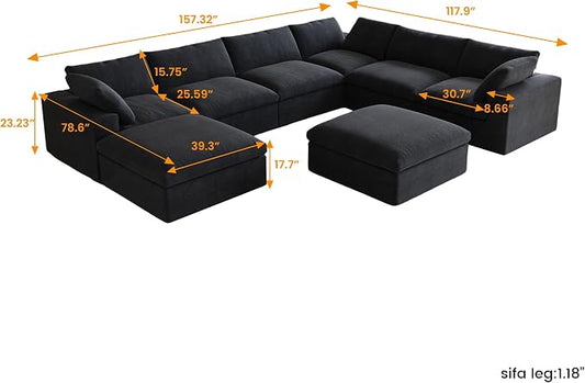 Cloud Modular Sectional Sofa Couch,Oversized Couch 8 Seater for Living Room,160.6" U Shaped Convertible Couches with Storage Ottoman, Covers Washable&Replaceable