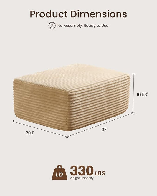 37" Plush Boneless Ottoman, Upholstered Cloud Footrest for Boneless Couch in a Box,Oversize Poufs for Living Room & Bedroom Sofa Ottoman,Comfy Seating with Dense Foam, Beige (Plush Corduroy Fabric)