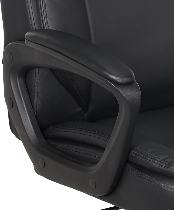 Amazon Basics Classic Puresoft PU Padded Mid-Back Office Desk Chair with Armrest, Easy Assembly, Sturdy Metal Base, Wheels, 275lb Support, 26"D x 23.75"W x 42"H, Black