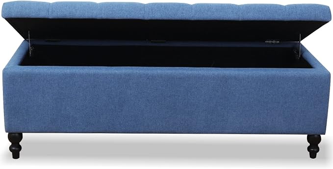 Storage Ottoman 50.2 Inches Upholstered Fabric Storage Ottoman Bench,Button Tufted Ottoman with Storage for Living Room,Bedroom End of Bed Bench Withstands 302lbs (Blue)