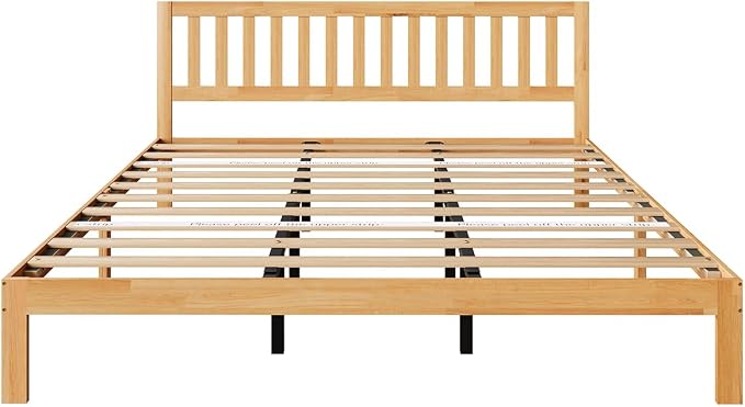 Novilla 12 Inch King Size Bed Frame Solid Wooden King Bed Frame and Headboard, King BedFrames with Classic Headboard, No Box Spring Needed, Easy Assembly, Natural Grain Wood