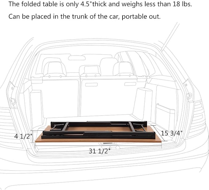 Need 31.5 Inch Folding Desk for Small Spaces, Home Office Computer Desk with Teak Wood Top & Black Frame, Foldable Writing Table for Study, Bedroom, Dorm Room & Student