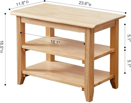 Dewfig Shoe Rack Bench, 3-Tier Shoe Shelf Organizer,4-Pairs Entryway Storage Bench for Hallway, Bedroom, Living Room, Bedroom, Hold up to 550 lbs, Solid Wood, Natural