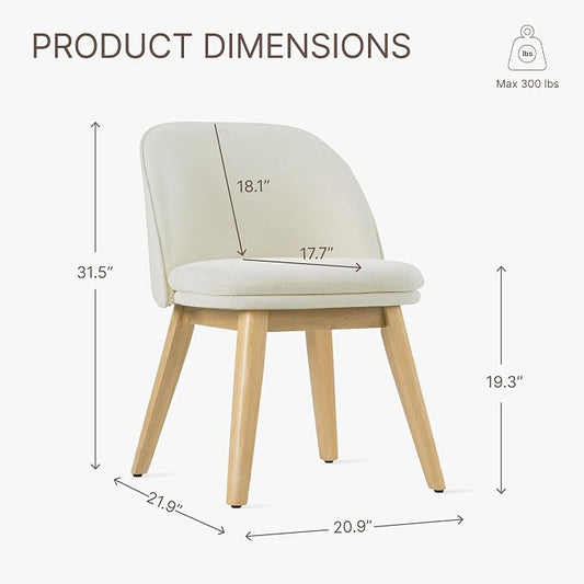 KISLOT Wooden Dining Chairs Set of 2, Fabric Upholstered Modern Dining Room Chairs with Double-Layer Thick Seat Cushion & Ergonomic Backrest for Restaurant, Kitchen and Café, Beige