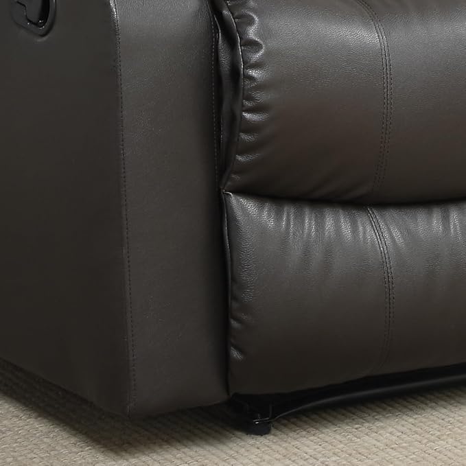 Warren 35.5" Manual Pull-Handle Recliner, Traditional Overstuffed, Pocket Coil Comfort, Black Metal Base Legs, Soft Vegan Leather Fabric, Java