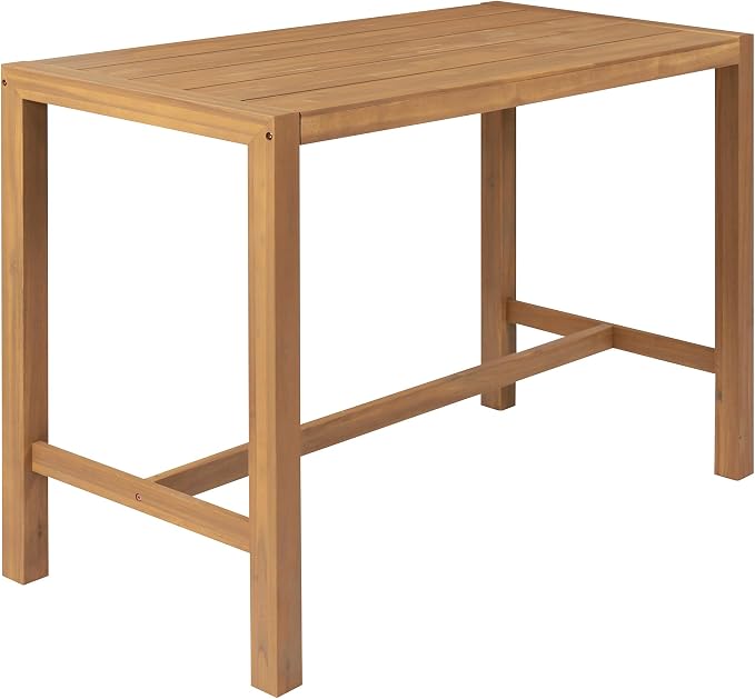 Quarte 5-Piece Acacia Wood Patio Bar Set, Rustic Outdoor Dining Table & Chairs, All-Weather Solid Wood Slatted Tabletop, Space-Saving for Garden, Patio, or Balcony (Light Teak-5)