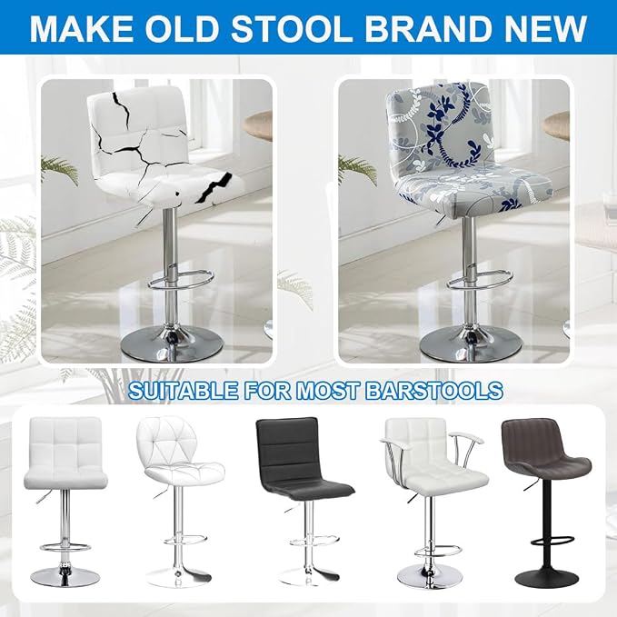 Levoberg Bar Stools Cover Set of 2 Printed Armless Swivel Barstools Slipcovers with Backs Stretch Square Counter Height Bar Stools Covers Mid Low Back Chair Cover for Kitchen Dining Room Bar #13