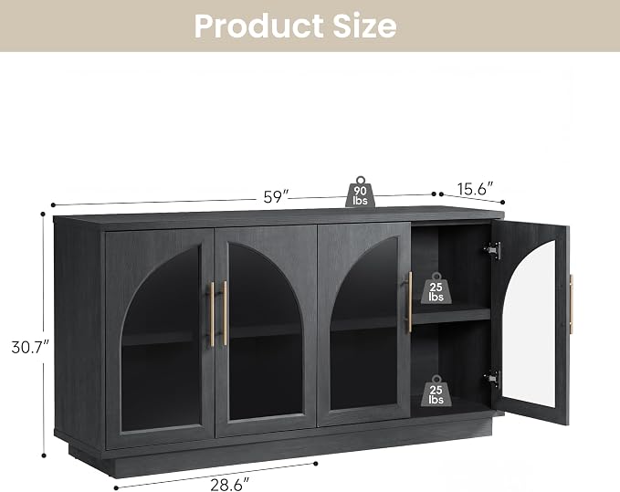 Fatmok Caldera Collection 3-Piece Set, LED Wine Cabinet with USB Ports, 3-Drawer Nightstand, Glass Door Sideboard with Adjustable Shelves for Living Room, Dining Room, Bedroom, Black Grey