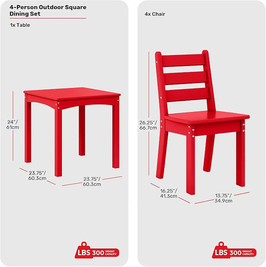 Costaelm Kids Table and 4 Chair Set, Activity Table Chair Set, Toddler Game, Playroom Furniture, Picnic Table Chairs, 5 Piece Dining Table Set, Red