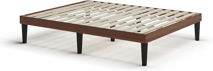Yumori 12.9 Inch Minimalist Style Full Size Bed Frame, Wood Platform Bed with Wood Slat Support, No Box Spring Needed, Easy Assembly, Walnut
