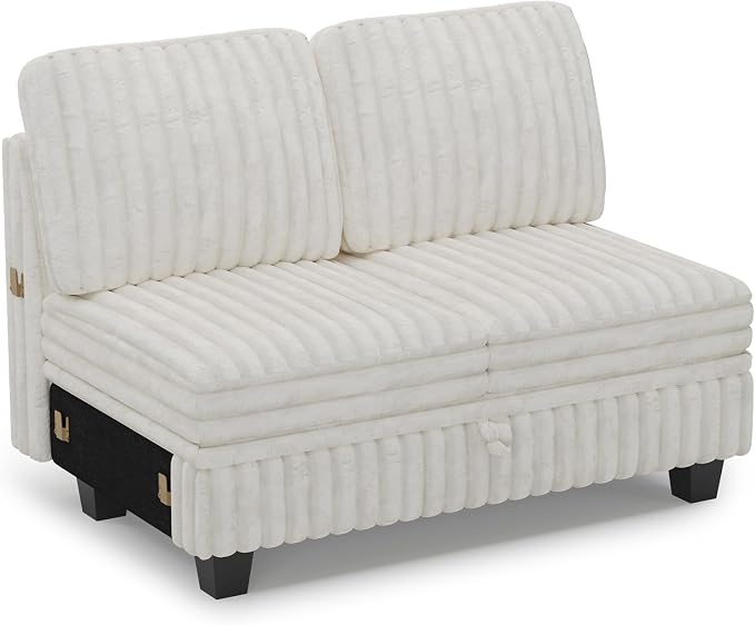 Belffin Corduroy Fabric Loveseat Module for Modular Sectional Couch for Living Room 2 Seater Modular with Storage Beige Couch
