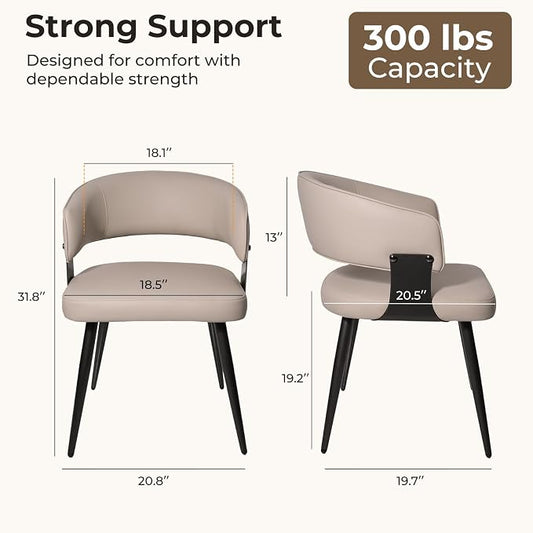 Dining Chairs Set of 2, Modern Upholstered Faux Leather Kitchen Chairs with Curved Back, Easy to Assemble & Clean for Dining Room, Restaurant, Cafe, Warm Gray