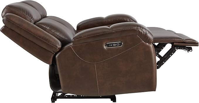 Watson & Whitely Genuine Leather Power Loveseat Recliner Sofa, 2 Seat Wall Hugger Reclining Sofa with Power Headrest & Charging Ports, Dual Recliner Sofas for Living Room, RV, Dark Brown