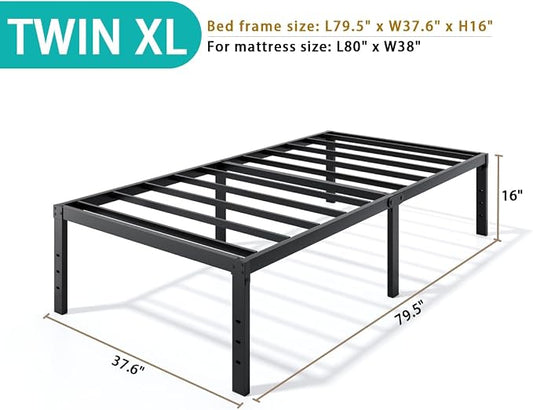 LUMUNANCE Metal Bed Frame Twin XL Size - 16 Inch Heavy-Duty Platform Bed Frame No Box Spring Needed, Easy Assembly, Noise-Free, Sturdy Mattress Foundation, Underbed Storage Space