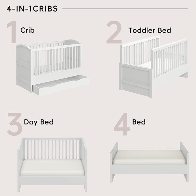 4-in-1 Convertible Crib, Converts to Toddler Bed and Full Bed