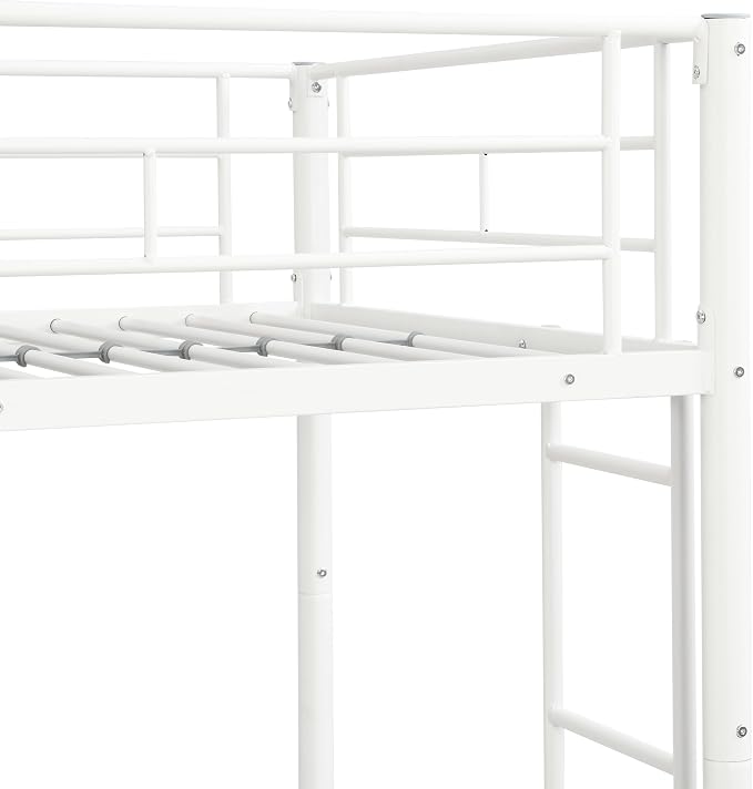 Twin Over Twin Metal Bunk Bed with Trundle,Can be Divided Into Two Bed with Ladder & Guard Rail for Adults,No Box Spring Needed, Noise Free (White)