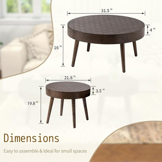 SUNBURY Coffee Table Set, Morden Round Coffee Table Set of 2, 18" Farmhouse Living Room Nesting Tables, Livingroom Table Set