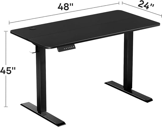VECELO Electric Standing Desk Adjustable Height, 48 x 24 Inch Computer Desk with Headphone Hook, Memory Preset Gaming Desk, Dual-Motor, Easy Assemble for Home, Office, Black