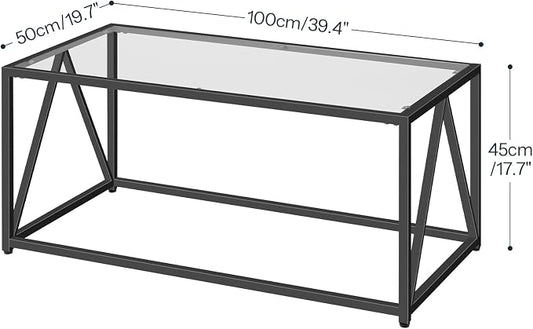 HOOBRO Glass Coffee Table, Black Coffee Tables for Living Room, Black Glass Coffee Table,1 Layer Center Table, Modern, for Apartment, Office, 39.4 x 19.7 x 17.7 Inches, Easy Assembly, Black BK04KF01