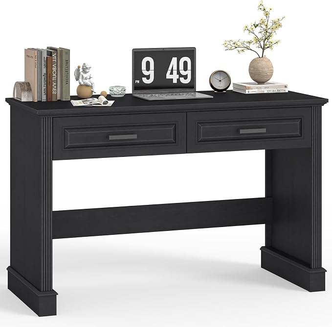 Vabches Farmhouse Executive Desk with Drawers, 48 Inch Simple Home Office Writing Desk, Computer Desk Workstation for Small Spaces, Bedroom Study Black