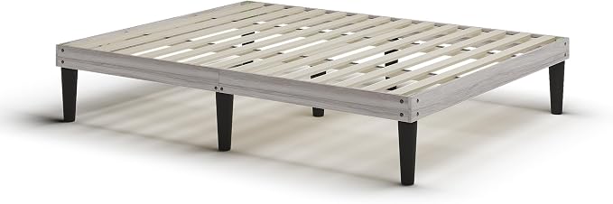 Yumori 12.9 Inch Minimalist Style Full Size Bed Frame, Wood Platform Bed with Wood Slat Support, No Box Spring Needed, Easy Assembly, Grey