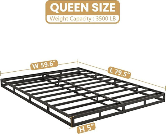 NHODIR 5 Inch Queen Box Spring-Heavy Duty Metal Bed Foundation with Cover, Noise-Free & Tool-Free Easy Assembly,Mattress Support Base for Queen Size Bed