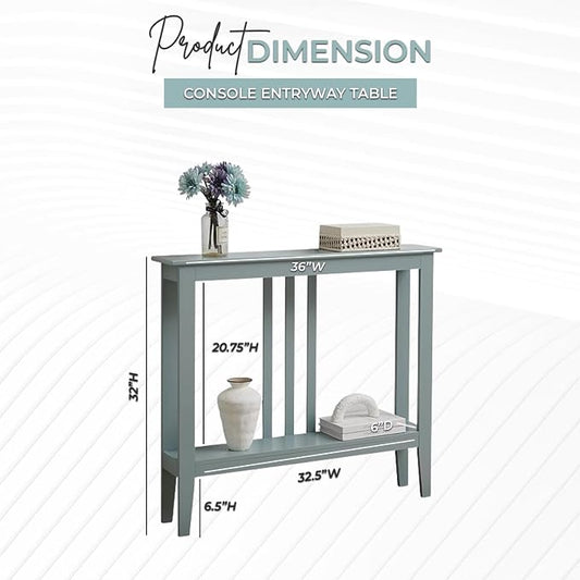 Kings Brand Narrow Console Table w/Storage Shelf, Sofa Entryway, Ice Blue | Narrow Console Table with Storage Shelf – Slim Design Fits Entryways, Hallways, Behind Sofas, Shelf Décor, Books, Essentials