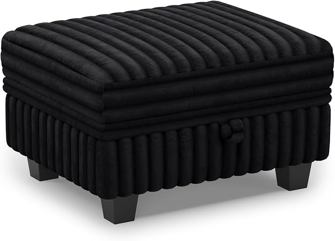 Belffin Corduroy Fabric Ottoman with Storage Ottoman for Modular Sectional Couch Black Couch